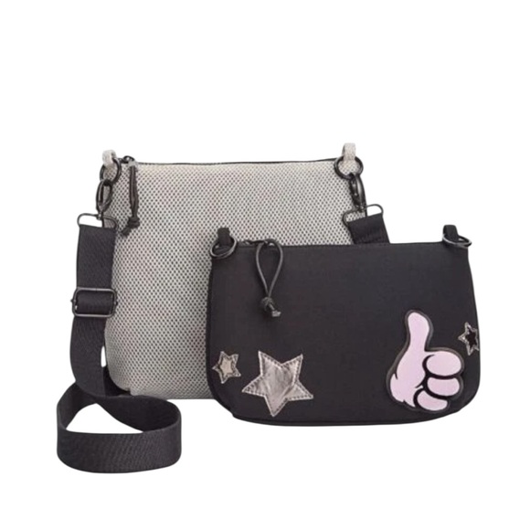 NWT Ideology 4104 Womens Black 2in1 Appliqué Crossbody Handbag Purse Black Gray - Picture 2 of 4